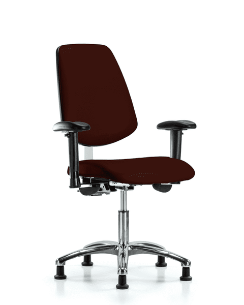 Class 100 Vinyl Clean Room Chair - Desk Height with Medium Back, Adjustable Arms, & Stationary Glides in Burgundy Trailblazer Vinyl - NCR-VDHCH-MB-CR-T0-A1-RG-8569