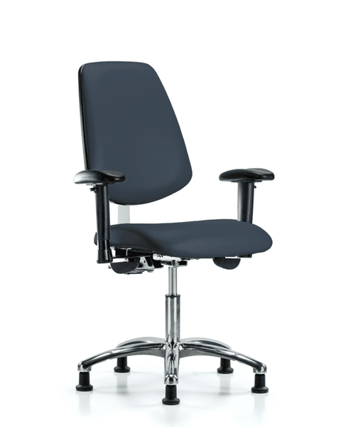 Class 100 Vinyl Clean Room Chair - Desk Height with Medium Back, Adjustable Arms, & Stationary Glides in Imperial Blue Trailblazer Vinyl - NCR-VDHCH-MB-CR-T0-A1-RG-8582
