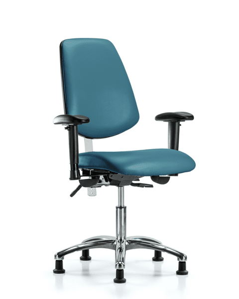 Class 100 Vinyl Clean Room Chair - Desk Height with Medium Back, Adjustable Arms, & Stationary Glides in Marine Blue Supernova Vinyl - NCR-VDHCH-MB-CR-T0-A1-RG-8801