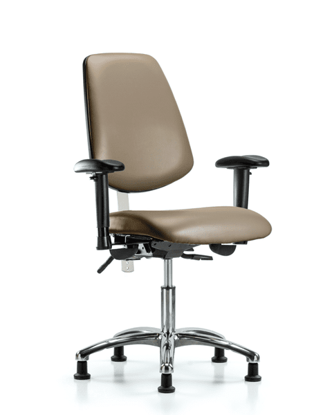 Class 100 Vinyl Clean Room Chair - Desk Height with Medium Back, Adjustable Arms, & Stationary Glides in Taupe Supernova Vinyl - NCR-VDHCH-MB-CR-T0-A1-RG-8809