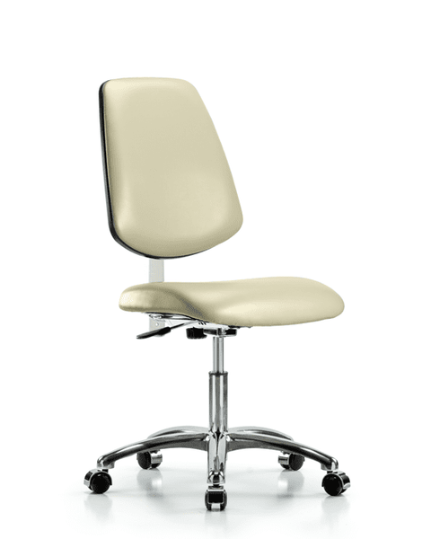 Class 100 Vinyl Clean Room Chair - Desk Height with Medium Back, Seat Tilt, & Casters in Adobe White Trailblazer Vinyl - NCR-VDHCH-MB-CR-T1-A0-CC-8501