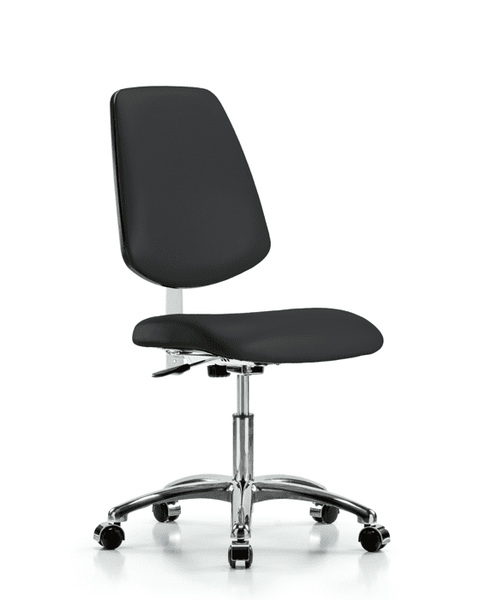 Class 100 Vinyl Clean Room Chair - Desk Height with Medium Back, Seat Tilt, & Casters in Black Trailblazer Vinyl - NCR-VDHCH-MB-CR-T1-A0-CC-8540