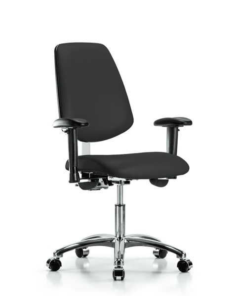 Class 100 Vinyl Clean Room Chair - Desk Height with Medium Back, Seat Tilt, Adjustable Arms, & Casters in Black Trailblazer Vinyl - NCR-VDHCH-MB-CR-T1-A1-CC-8540