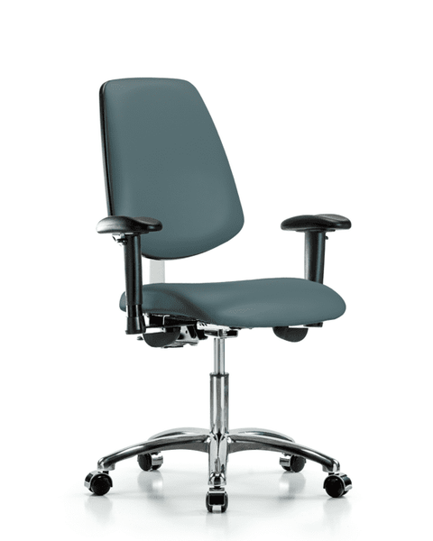 Class 100 Vinyl Clean Room Chair - Desk Height with Medium Back, Seat Tilt, Adjustable Arms, & Casters in Colonial Blue Trailblazer Vinyl - NCR-VDHCH-MB-CR-T1-A1-CC-8546