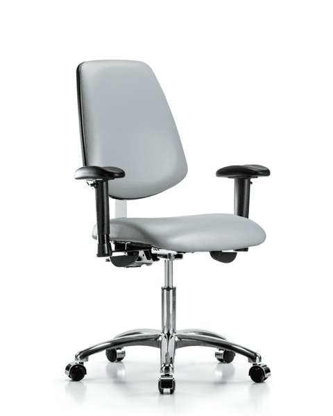 Class 100 Vinyl Clean Room Chair - Desk Height with Medium Back, Seat Tilt, Adjustable Arms, & Casters in Dove Trailblazer Vinyl - NCR-VDHCH-MB-CR-T1-A1-CC-8567