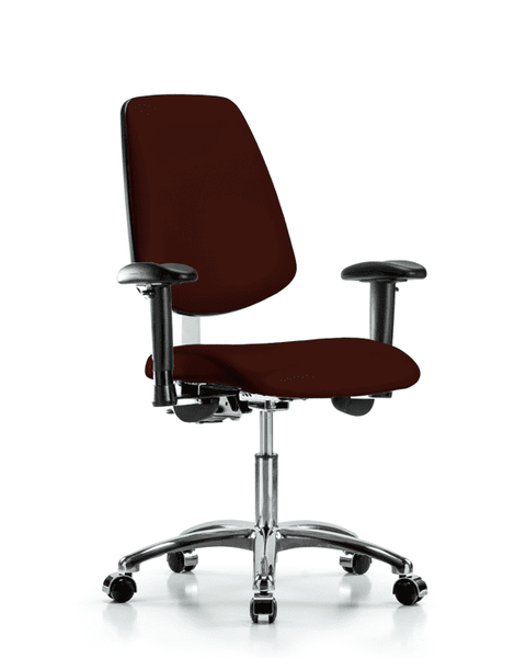 Class 100 Vinyl Clean Room Chair - Desk Height with Medium Back, Seat Tilt, Adjustable Arms, & Casters in Burgundy Trailblazer Vinyl - NCR-VDHCH-MB-CR-T1-A1-CC-8569
