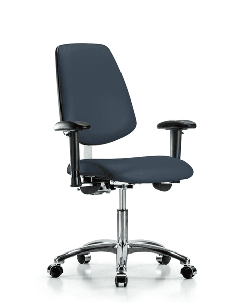 Class 100 Vinyl Clean Room Chair - Desk Height with Medium Back, Seat Tilt, Adjustable Arms, & Casters in Imperial Blue Trailblazer Vinyl - NCR-VDHCH-MB-CR-T1-A1-CC-8582
