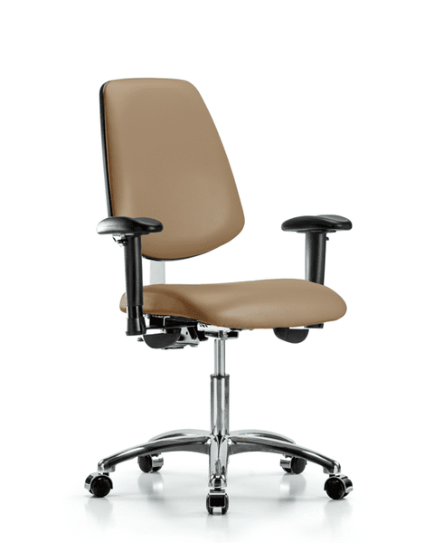 Class 100 Vinyl Clean Room Chair - Desk Height with Medium Back, Seat Tilt, Adjustable Arms, & Casters in Taupe Trailblazer Vinyl - NCR-VDHCH-MB-CR-T1-A1-CC-8584
