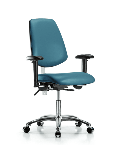 Class 100 Vinyl Clean Room Chair - Desk Height with Medium Back, Seat Tilt, Adjustable Arms, & Casters in Marine Blue Supernova Vinyl - NCR-VDHCH-MB-CR-T1-A1-CC-8801