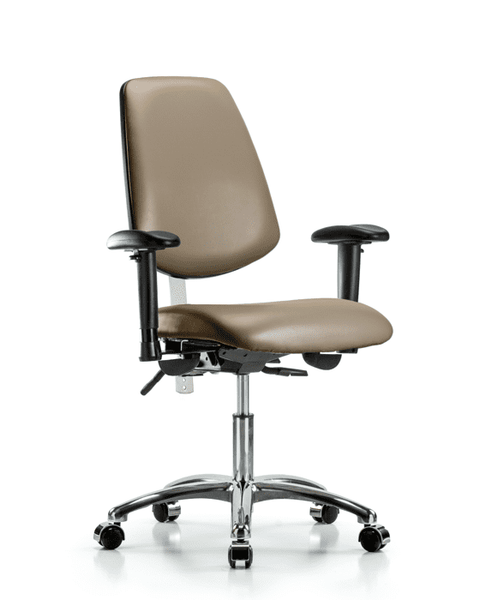Class 100 Vinyl Clean Room Chair - Desk Height with Medium Back, Seat Tilt, Adjustable Arms, & Casters in Taupe Supernova Vinyl - NCR-VDHCH-MB-CR-T1-A1-CC-8809