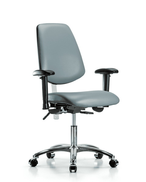 Class 100 Vinyl Clean Room Chair - Desk Height with Medium Back, Seat Tilt, Adjustable Arms, & Casters in Storm Supernova Vinyl - NCR-VDHCH-MB-CR-T1-A1-CC-8822