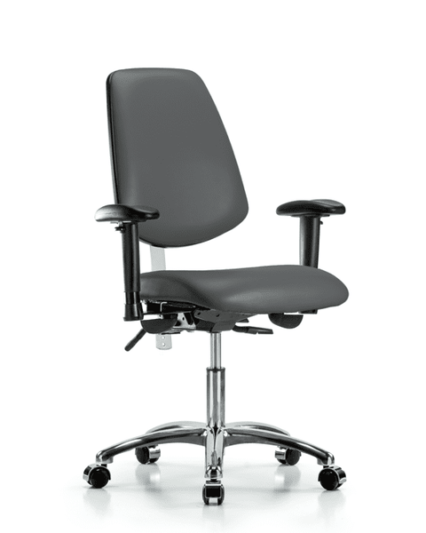 Class 100 Vinyl Clean Room Chair - Desk Height with Medium Back, Seat Tilt, Adjustable Arms, & Casters in Carbon Supernova Vinyl - NCR-VDHCH-MB-CR-T1-A1-CC-8823