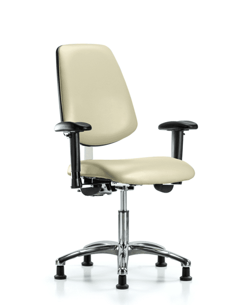 Class 100 Vinyl Clean Room Chair - Desk Height with Medium Back, Seat Tilt, Adjustable Arms, & Stationary Glides in Adobe White Trailblazer Vinyl - NCR-VDHCH-MB-CR-T1-A1-RG-8501
