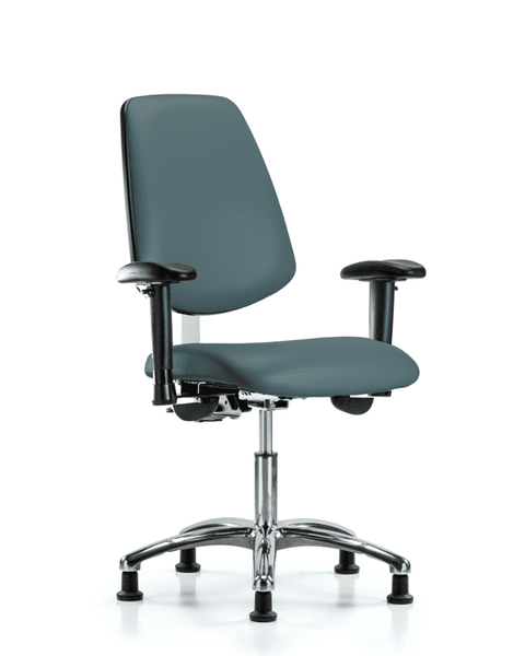 Class 100 Vinyl Clean Room Chair - Desk Height with Medium Back, Seat Tilt, Adjustable Arms, & Stationary Glides in Colonial Blue Trailblazer Vinyl - NCR-VDHCH-MB-CR-T1-A1-RG-8546