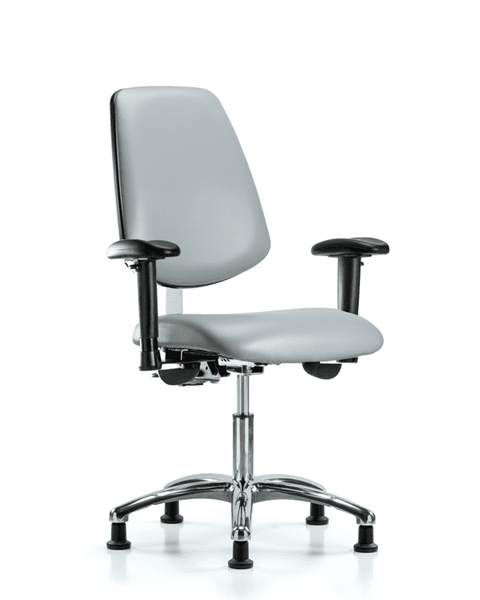 Class 100 Vinyl Clean Room Chair - Desk Height with Medium Back, Seat Tilt, Adjustable Arms, & Stationary Glides in Dove Trailblazer Vinyl - NCR-VDHCH-MB-CR-T1-A1-RG-8567