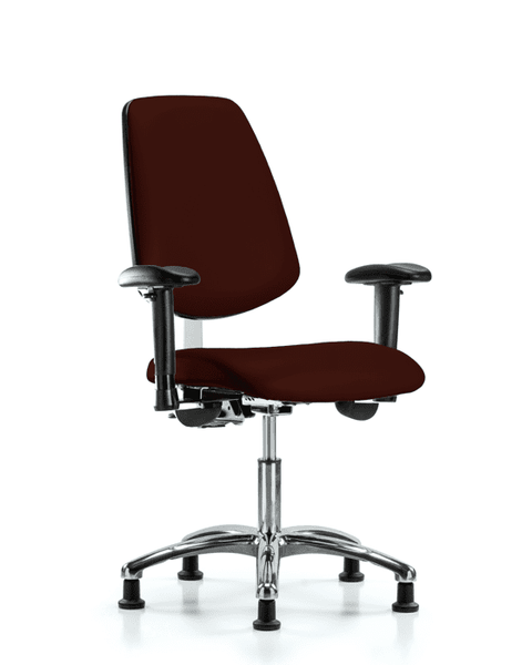 Class 100 Vinyl Clean Room Chair - Desk Height with Medium Back, Seat Tilt, Adjustable Arms, & Stationary Glides in Burgundy Trailblazer Vinyl - NCR-VDHCH-MB-CR-T1-A1-RG-8569