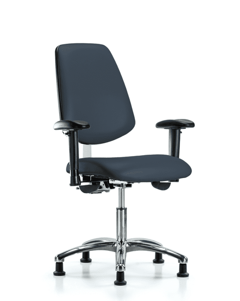 Class 100 Vinyl Clean Room Chair - Desk Height with Medium Back, Seat Tilt, Adjustable Arms, & Stationary Glides in Imperial Blue Trailblazer Vinyl - NCR-VDHCH-MB-CR-T1-A1-RG-8582
