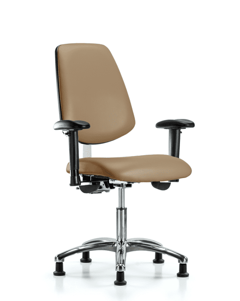 Class 100 Vinyl Clean Room Chair - Desk Height with Medium Back, Seat Tilt, Adjustable Arms, & Stationary Glides in Taupe Trailblazer Vinyl - NCR-VDHCH-MB-CR-T1-A1-RG-8584