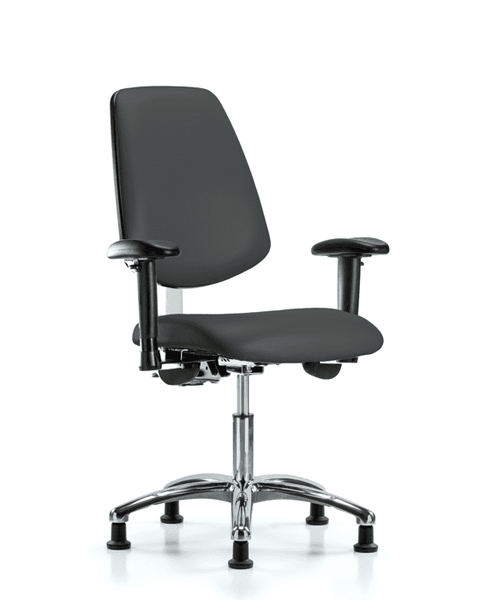 Class 100 Vinyl Clean Room Chair - Desk Height with Medium Back, Seat Tilt, Adjustable Arms, & Stationary Glides in Charcoal Trailblazer Vinyl - NCR-VDHCH-MB-CR-T1-A1-RG-8605