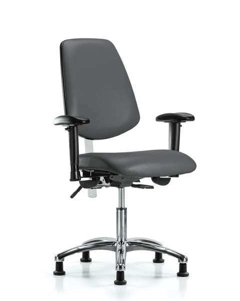 Class 100 Vinyl Clean Room Chair - Desk Height with Medium Back, Seat Tilt, Adjustable Arms, & Stationary Glides in Carbon Supernova Vinyl - NCR-VDHCH-MB-CR-T1-A1-RG-8823