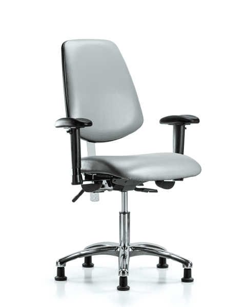Class 100 Vinyl Clean Room Chair - Desk Height with Medium Back, Seat Tilt, Adjustable Arms, & Stationary Glides in Sterling Supernova Vinyl - NCR-VDHCH-MB-CR-T1-A1-RG-8840
