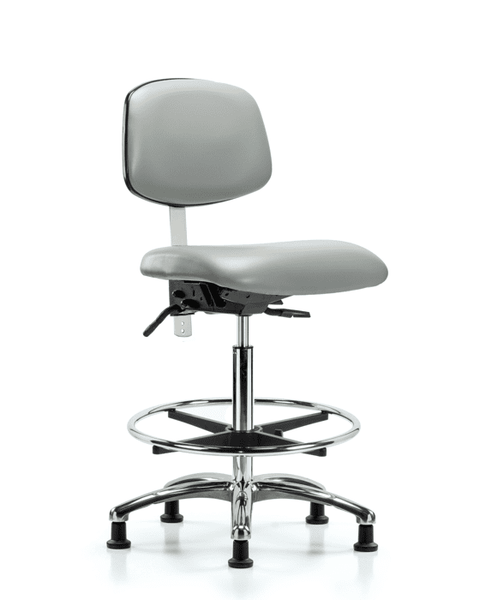 Class 100 Vinyl Clean Room Chair - High Bench Height with Seat Tilt, Chrome Foot Ring, & Stationary Glides in Dove Trailblazer Vinyl - NCR-VHBCH-CR-T1-A0-CF-RG-8567