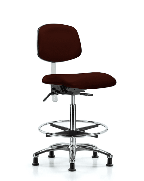 Class 100 Vinyl Clean Room Chair - High Bench Height with Seat Tilt, Chrome Foot Ring, & Stationary Glides in Burgundy Trailblazer Vinyl - NCR-VHBCH-CR-T1-A0-CF-RG-8569