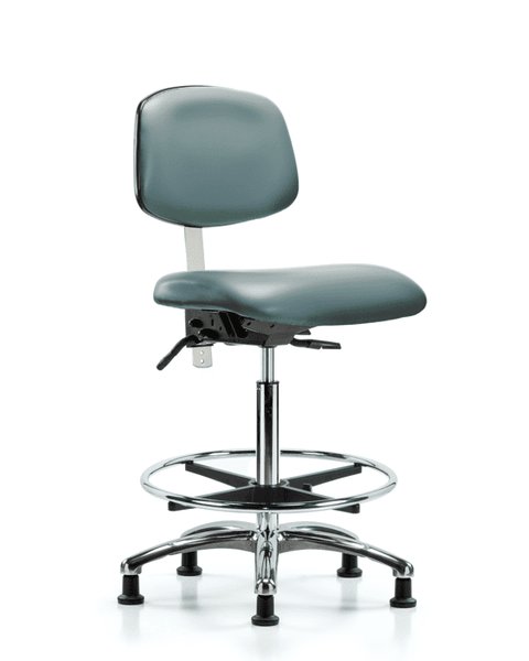 Class 100 Vinyl Clean Room Chair - High Bench Height with Seat Tilt, Chrome Foot Ring, & Stationary Glides in Storm Supernova Vinyl - NCR-VHBCH-CR-T1-A0-CF-RG-8822