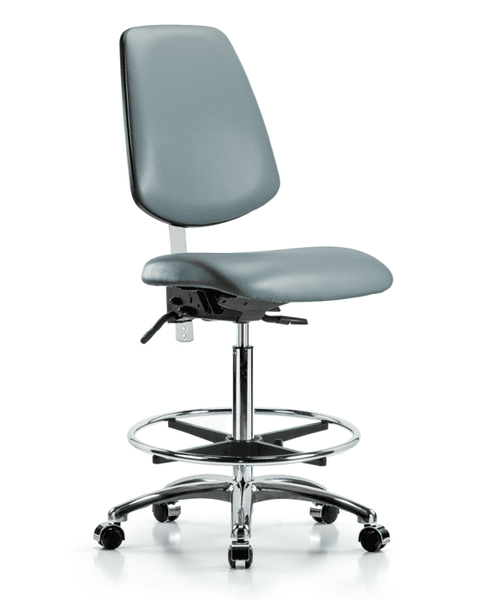 Class 100 Vinyl Clean Room Chair - High Bench Height with Medium Back, Chrome Foot Ring, & Casters in Storm Supernova Vinyl - NCR-VHBCH-MB-CR-T0-A0-CF-CC-8822