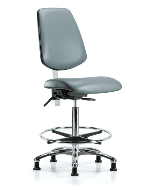 Class 100 Vinyl Clean Room Chair - High Bench Height with Medium Back, Chrome Foot Ring, & Stationary Glides in Storm Supernova Vinyl - NCR-VHBCH-MB-CR-T0-A0-CF-RG-8822