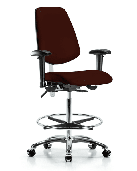 Class 100 Vinyl Clean Room Chair - High Bench Height with Medium Back, Adjustable Arms, Chrome Foot Ring, & Casters in Burgundy Trailblazer Vinyl - NCR-VHBCH-MB-CR-T0-A1-CF-CC-8569