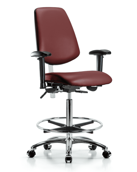 Class 100 Vinyl Clean Room Chair - High Bench Height with Medium Back, Adjustable Arms, Chrome Foot Ring, & Casters in Borscht Supernova Vinyl - NCR-VHBCH-MB-CR-T0-A1-CF-CC-8815