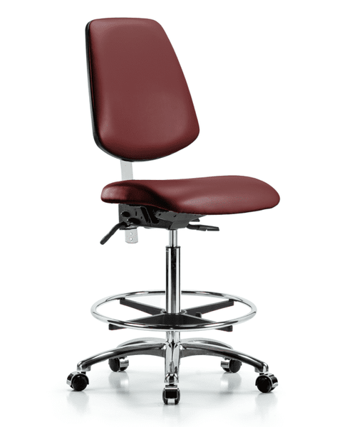 Class 100 Vinyl Clean Room Chair - High Bench Height with Medium Back, Seat Tilt, Chrome Foot Ring, & Casters in Borscht Supernova Vinyl - NCR-VHBCH-MB-CR-T1-A0-CF-CC-8815