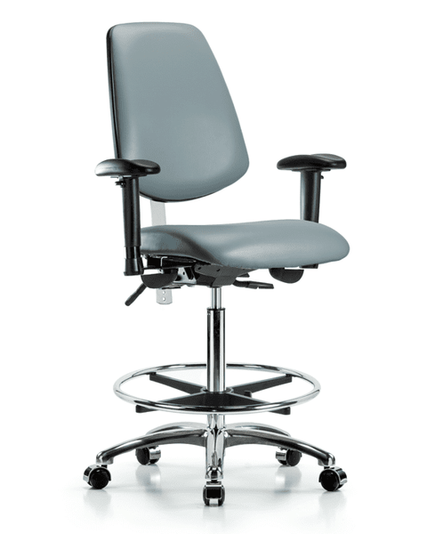 Class 100 Vinyl Clean Room Chair - High Bench Height with Medium Back, Seat Tilt, Adjustable Arms, Chrome Foot Ring, & Casters in Storm Supernova Vinyl - NCR-VHBCH-MB-CR-T1-A1-CF-CC-8822