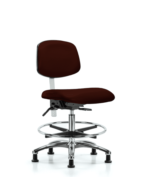Class 100 Vinyl Clean Room Chair - Medium Bench Height with Chrome Foot Ring & Stationary Glides in Burgundy Trailblazer Vinyl - NCR-VMBCH-CR-T0-A0-CF-RG-8569