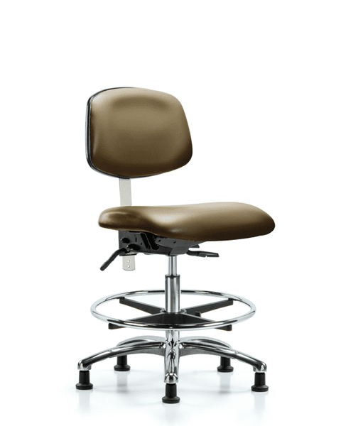 Class 100 Vinyl Clean Room Chair - Medium Bench Height with Chrome Foot Ring & Stationary Glides in Taupe Supernova Vinyl - NCR-VMBCH-CR-T0-A0-CF-RG-8809