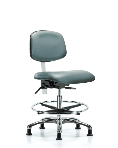 Class 100 Vinyl Clean Room Chair - Medium Bench Height with Chrome Foot Ring & Stationary Glides in Storm Supernova Vinyl - NCR-VMBCH-CR-T0-A0-CF-RG-8822