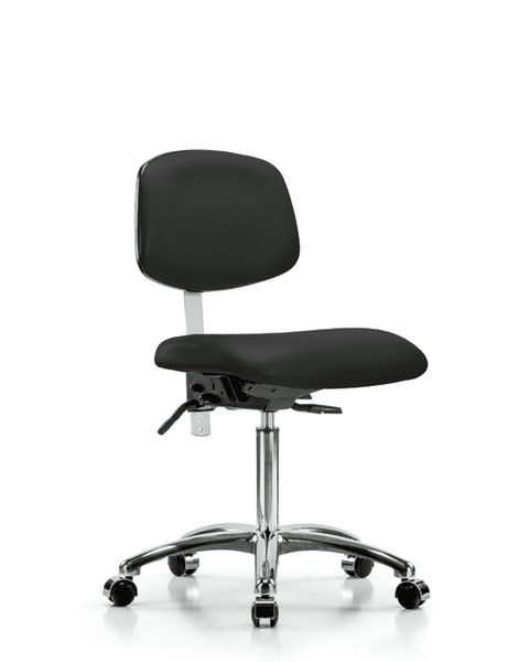 Class 100 Vinyl Clean Room Chair - Medium Bench Height with Casters in Black Trailblazer Vinyl - NCR-VMBCH-CR-T0-A0-NF-CC-8540