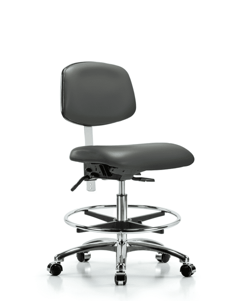 Class 100 Vinyl Clean Room Chair - Medium Bench Height with Casters in Carbon Supernova Vinyl - NCR-VMBCH-CR-T0-A0-NF-CC-8823