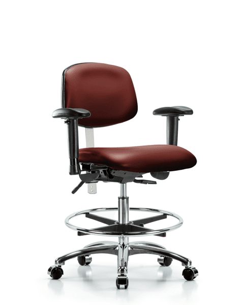 Class 100 Vinyl Clean Room Chair - Medium Bench Height with Adjustable Arms, Chrome Foot Ring, & Casters in Borscht Supernova Vinyl - NCR-VMBCH-CR-T0-A1-CF-CC-8815