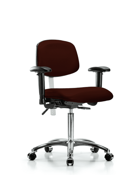 Class 100 Vinyl Clean Room Chair - Medium Bench Height with Adjustable Arms & Casters in Burgundy Trailblazer Vinyl - NCR-VMBCH-CR-T0-A1-NF-CC-8569
