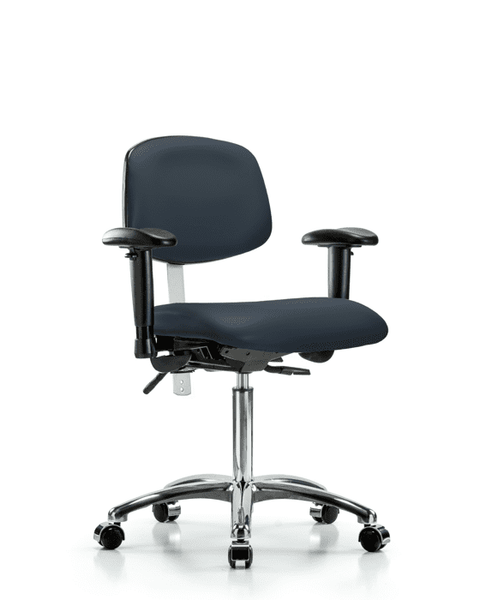 Class 100 Vinyl Clean Room Chair - Medium Bench Height with Adjustable Arms & Casters in Imperial Blue Trailblazer Vinyl - NCR-VMBCH-CR-T0-A1-NF-CC-8582