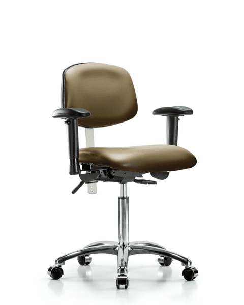 Class 100 Vinyl Clean Room Chair - Medium Bench Height with Adjustable Arms & Casters in Taupe Supernova Vinyl - NCR-VMBCH-CR-T0-A1-NF-CC-8809