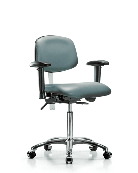 Class 100 Vinyl Clean Room Chair - Medium Bench Height with Adjustable Arms & Casters in Storm Supernova Vinyl - NCR-VMBCH-CR-T0-A1-NF-CC-8822