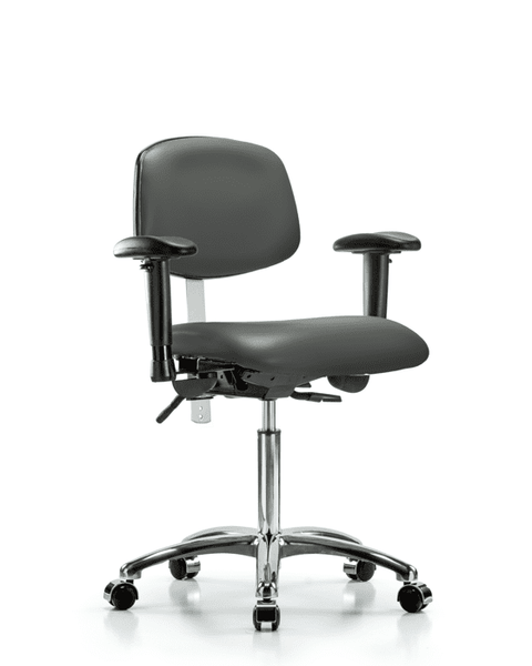 Class 100 Vinyl Clean Room Chair - Medium Bench Height with Adjustable Arms & Casters in Carbon Supernova Vinyl - NCR-VMBCH-CR-T0-A1-NF-CC-8823