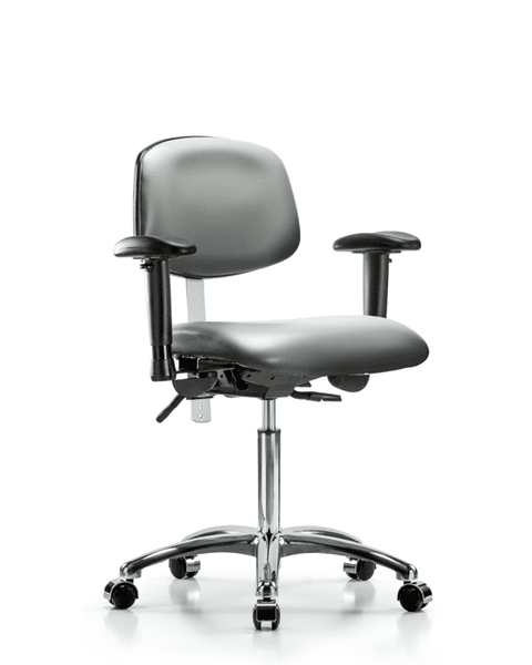 Class 100 Vinyl Clean Room Chair - Medium Bench Height with Adjustable Arms & Casters in Sterling Supernova Vinyl - NCR-VMBCH-CR-T0-A1-NF-CC-8840