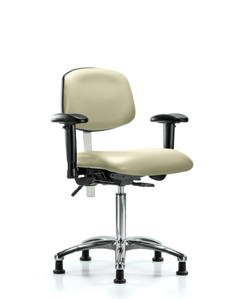 Class 100 Vinyl Clean Room Chair - Medium Bench Height with Adjustable Arms & Stationary Glides in Adobe White Trailblazer Vinyl - NCR-VMBCH-CR-T0-A1-NF-RG-8501