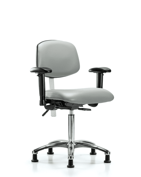 Class 100 Vinyl Clean Room Chair - Medium Bench Height with Adjustable Arms & Stationary Glides in Dove Trailblazer Vinyl - NCR-VMBCH-CR-T0-A1-NF-RG-8567