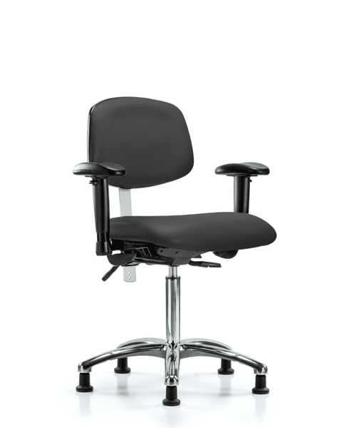 Class 100 Vinyl Clean Room Chair - Medium Bench Height with Adjustable Arms & Stationary Glides in Charcoal Trailblazer Vinyl - NCR-VMBCH-CR-T0-A1-NF-RG-8605