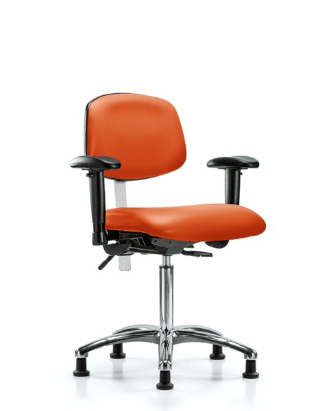 Class 100 Vinyl Clean Room Chair - Medium Bench Height with Adjustable Arms & Stationary Glides in Orange Kist Trailblazer Vinyl - NCR-VMBCH-CR-T0-A1-NF-RG-8613